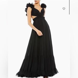 Mac Duggal Black Ruffle Tiered Cut-Out Chiffon Gown